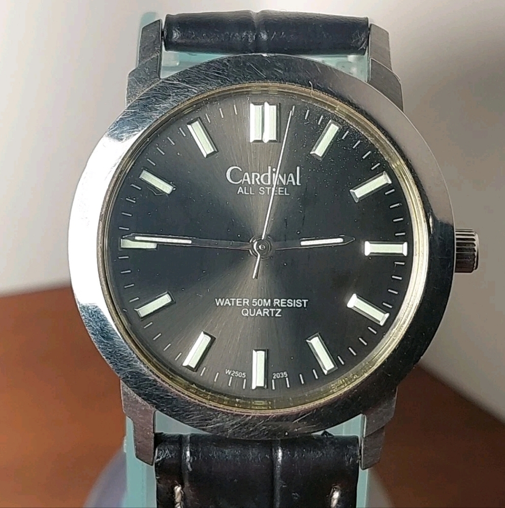 Cardinal All Steel 50M WR Ladies Quartz Watch Luminous Hands 33ish MM No Battery